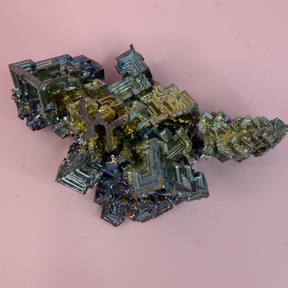 Iridescent Bismuth Crystal Cluster - Metallic Blue & Gold